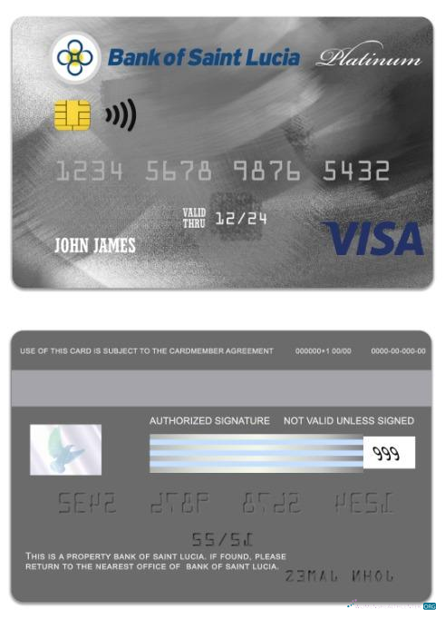 Download Saint Lucia Bank of Saint Lucia visa platinum card Photoshop template